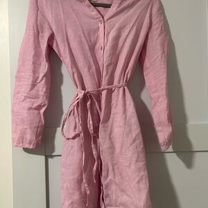 Pink Button-Up Dress with Belt